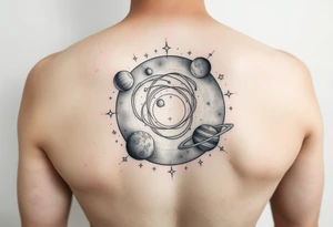The galaxy with the virgo constellation and planets with stars tattoo idea