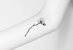 A continuous line drawing of an orchid branch, gracefully following the shape of the forearm tattoo idea