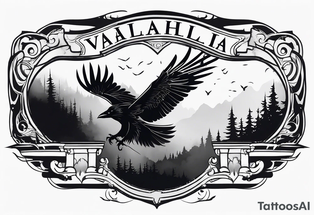Valhalla  fog stairs mist raven tattoo idea