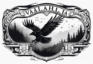 Valhalla  fog stairs mist raven tattoo idea