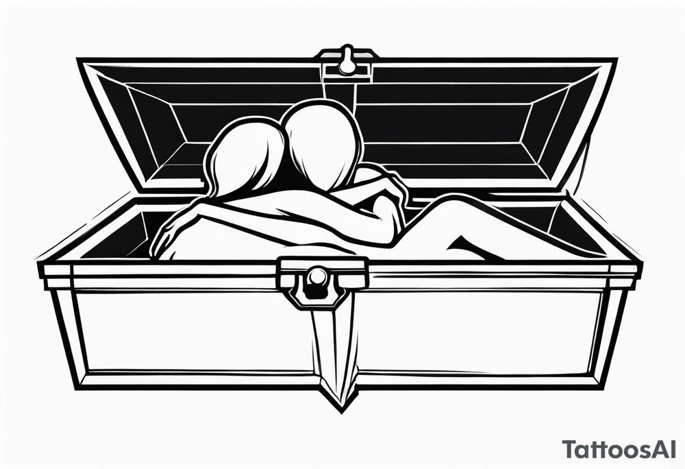 a male and female shadow only hugging in a casket tattoo idea