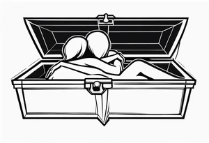 a male and female shadow only hugging in a casket tattoo idea