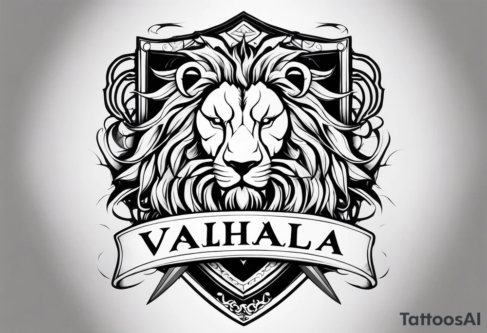 Valhalla sword shield lion dragon tattoo idea