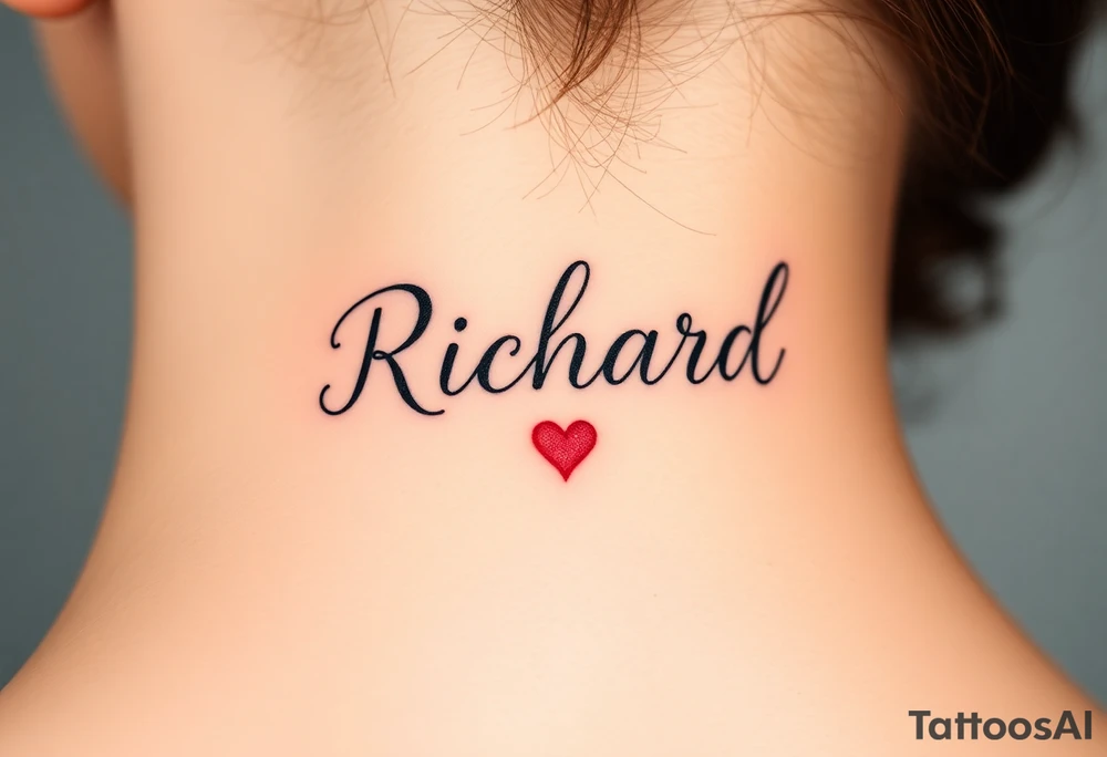 The name Richard in pretty handwriting with a heart for the dot on the i on my neck tattoo idea