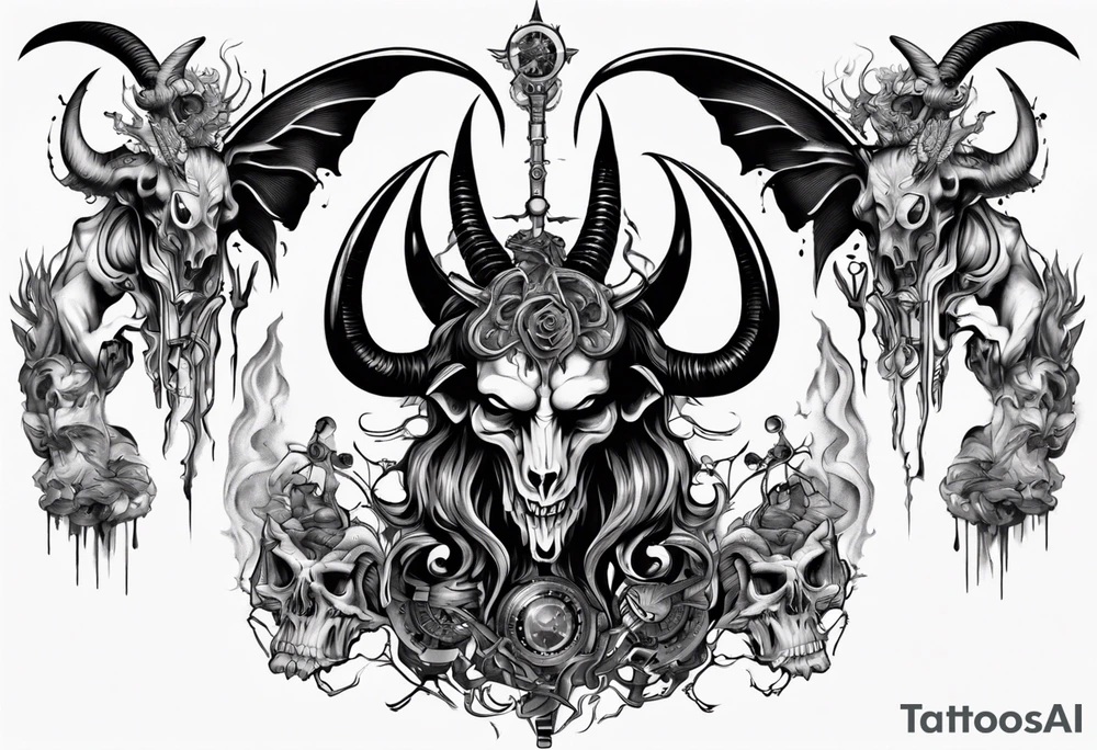 Baphomet sleeve high contrast tattoo idea
