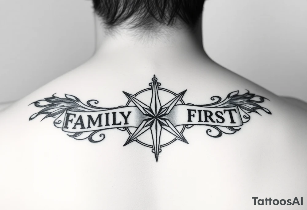 A symbol of strength, “family first”, mortality, nautical star, and mental health healing tattoo idea