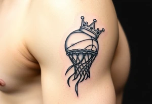 Basketball and basketball hoop with a crown, tribal influence tattoo idea