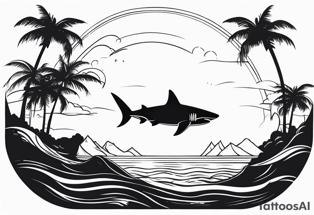 shape of a shark circling an island tattoo idea