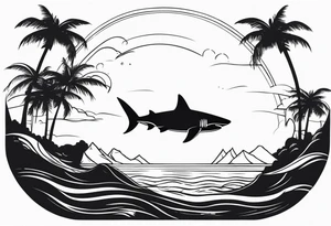 shape of a shark circling an island tattoo idea
