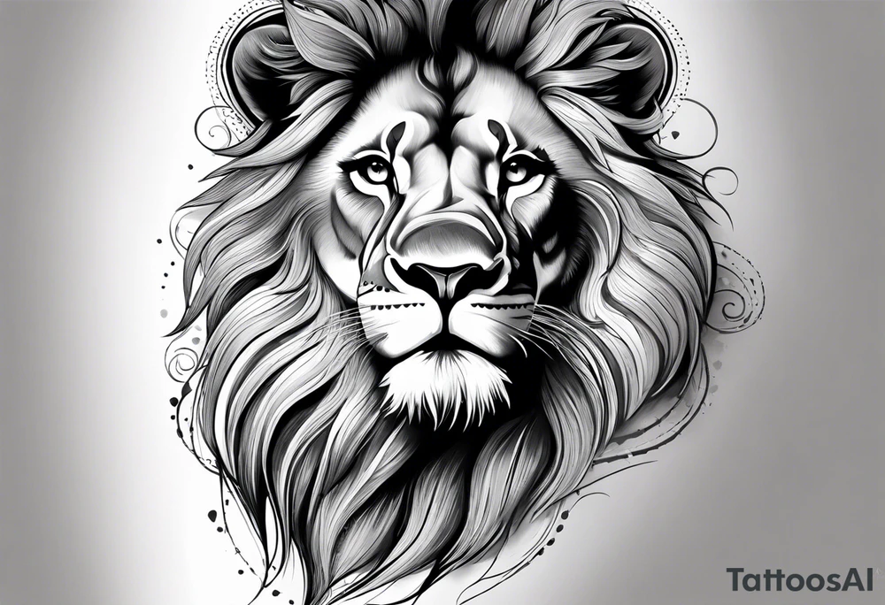 creat a half sleeve from the shoulder to the elbow. The top should have a background that compliments the natural curve of the shoulder. The tattoo should be a powerful lion and a baby cub, looking at their shadow tattoo idea