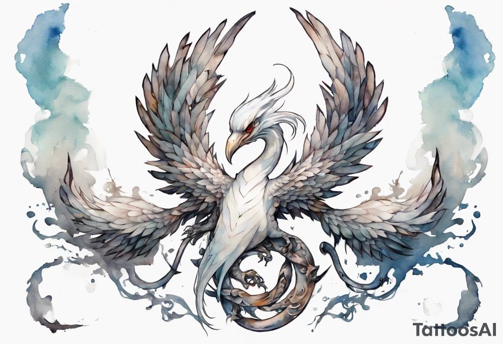 a white bird-serpent hybrid, holding an iron crown in her talons tattoo idea