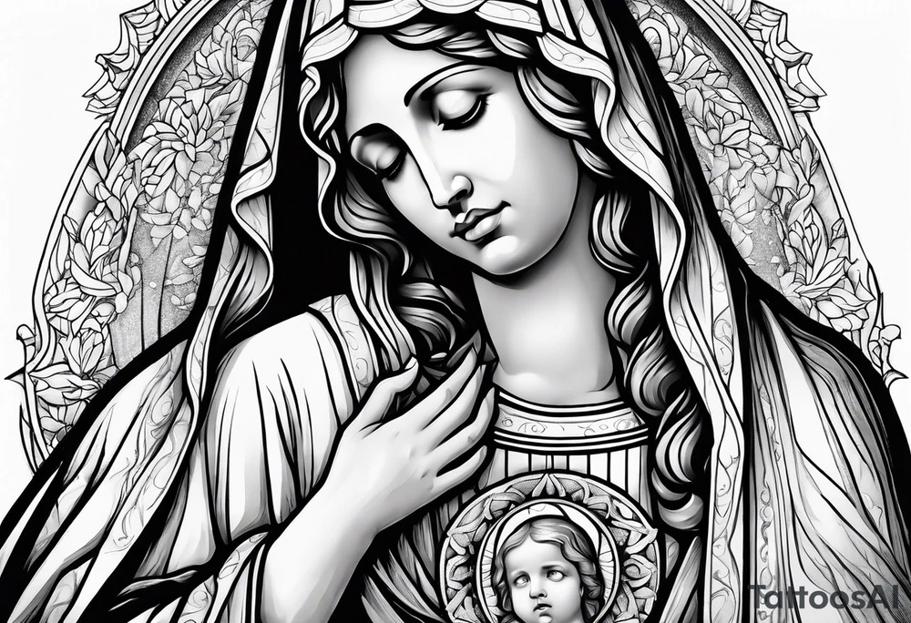 Mary mother of Jesus with a third of her hands and crying tattoo idea