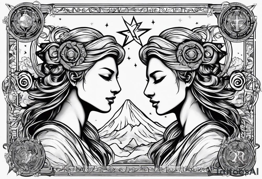 Virgo and Sagittarius zodiac signs with letter RR and date September 11 tattoo idea