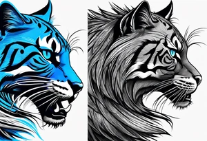 blue wildcat in football attire  morphing into jfootball game night half of the face is a black male school student tattoo idea