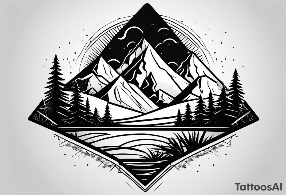 Mountains in a triangle with palm trees tattoo idea