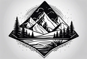 Mountains in a triangle with palm trees tattoo idea