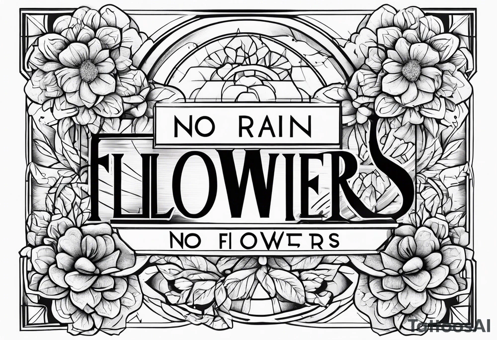 No rain no flowers wording tattoo idea
