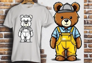 the back of a standing, skinny, brown ,
teddy bear in long, yellow overalls tattoo idea