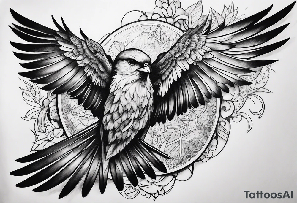 arm sleeve tattoo, bird wings tattoo idea