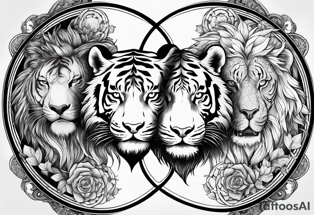 Tiger and lion on a yin yang plate tattoo idea
