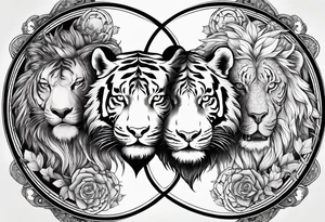 Tiger and lion on a yin yang plate tattoo idea