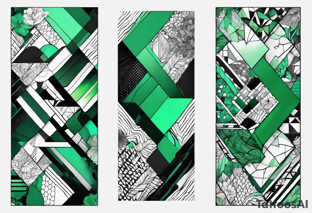 abstract, green and black, covered from wrist to forearm, fully covered, no borders, blackwork tattoo idea