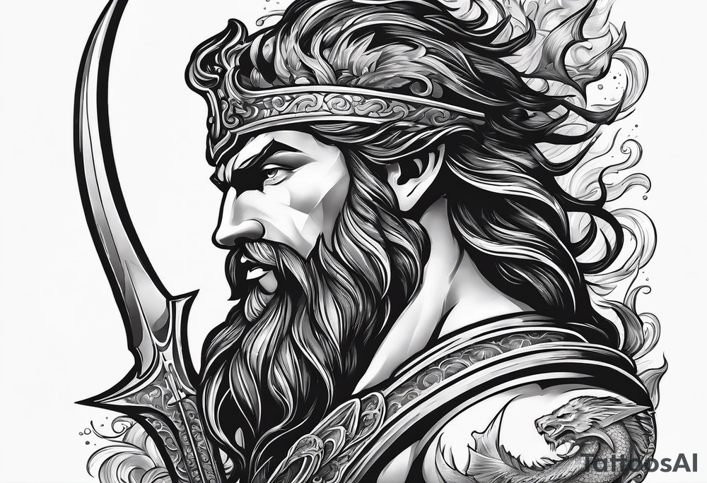 Poseidon side face profile and trident tattoo idea Poseidon side face profile and trident tattoo idea