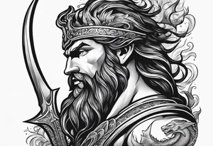 Poseidon side face profile and trident tattoo idea