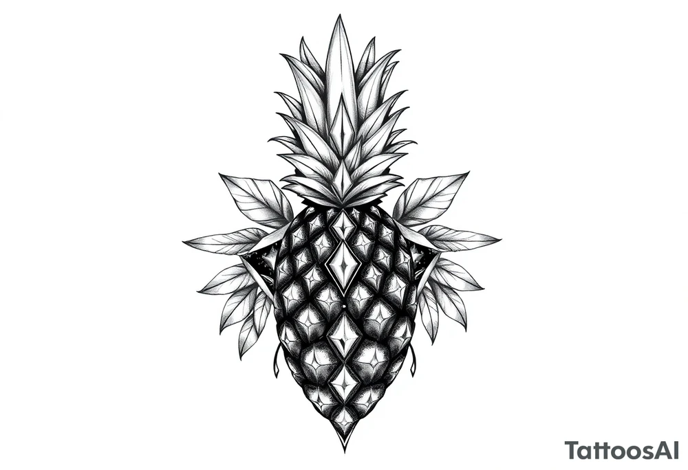 Design around a vagina and anus using a pineapple with diamonds and magestic, crown, vagina, anus, pubic tattoo idea