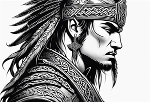 Side profile of Celtic warrior with weapons unsheathed tattoo idea