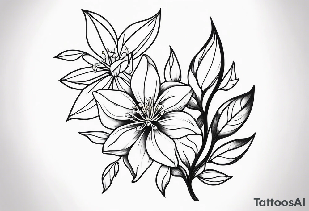 Shoulder and collarbone tattoo of a vibe of night-blooming Jasmine. The tattoo should be scary. tattoo idea