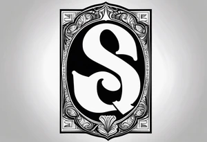 This image shows a spade symbol (similar to the spades in a deck of playing cards), with a white uppercase letter "Q" in the center. tattoo idea