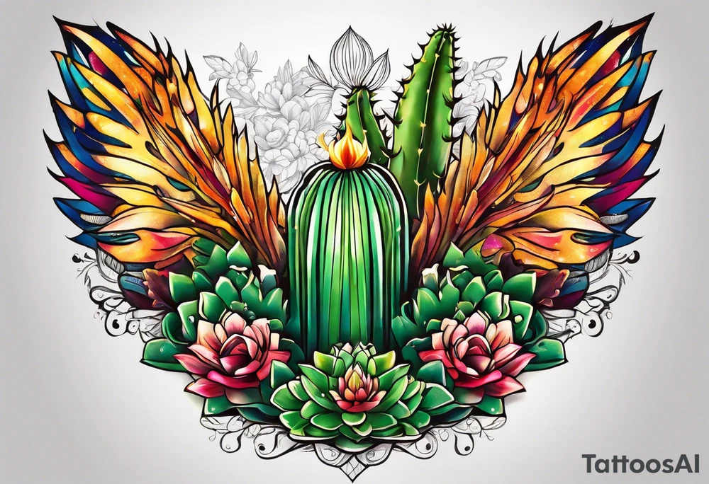 Uma fenix com cactos tattoo idea