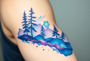 Beautiful scene in  nature blue qnd purple tattoo idea
