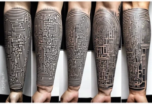 A three deminsional maze tattoo covering the arm in a sleeve with tattoo idea