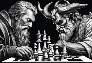 god and demon hands playing chess tattoo idea
