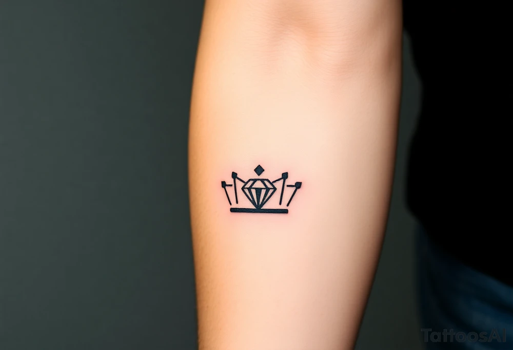 A minimalist crown with a single, large diamond in the center, shaded in black, gold, and diamond whites for a sleek, modern take on royal symbolism tattoo idea