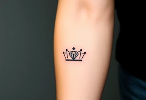 A minimalist crown with a single, large diamond in the center, shaded in black, gold, and diamond whites for a sleek, modern take on royal symbolism tattoo idea