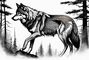 Forest in wolf body tattoo idea