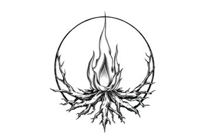 a round flame imprisoned in a roots circle tattoo idea