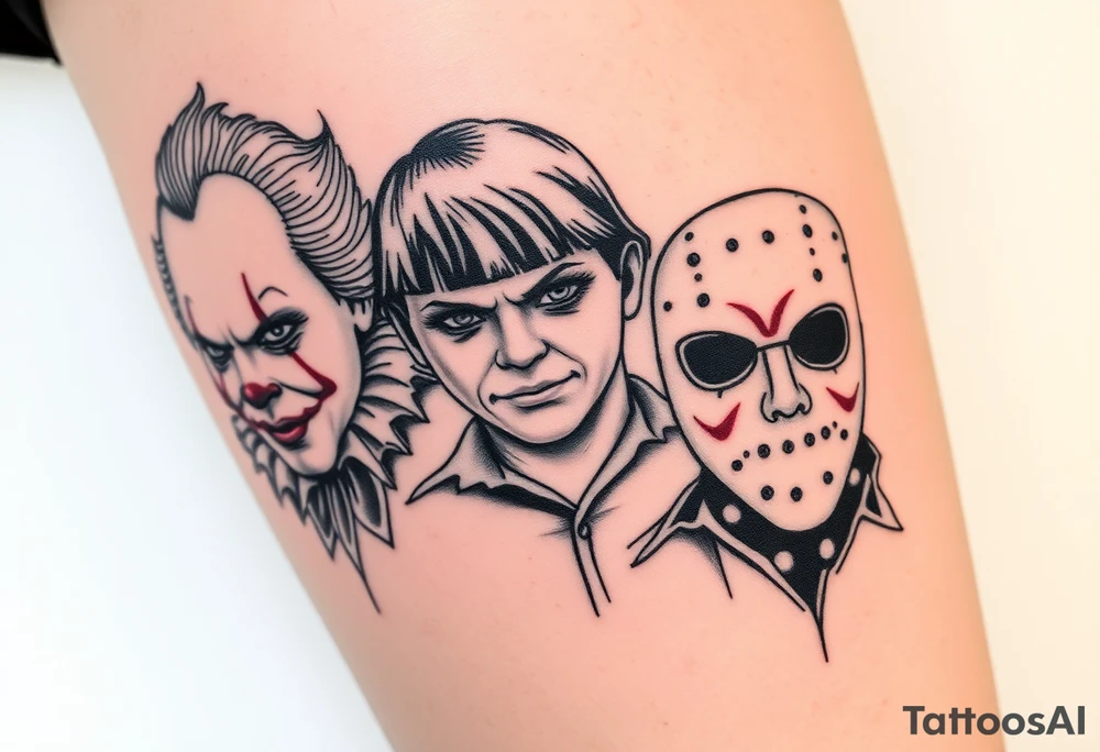 Pennywise, Freddy Krueger, Michael Meyers, and jason voorhees tattoo idea
