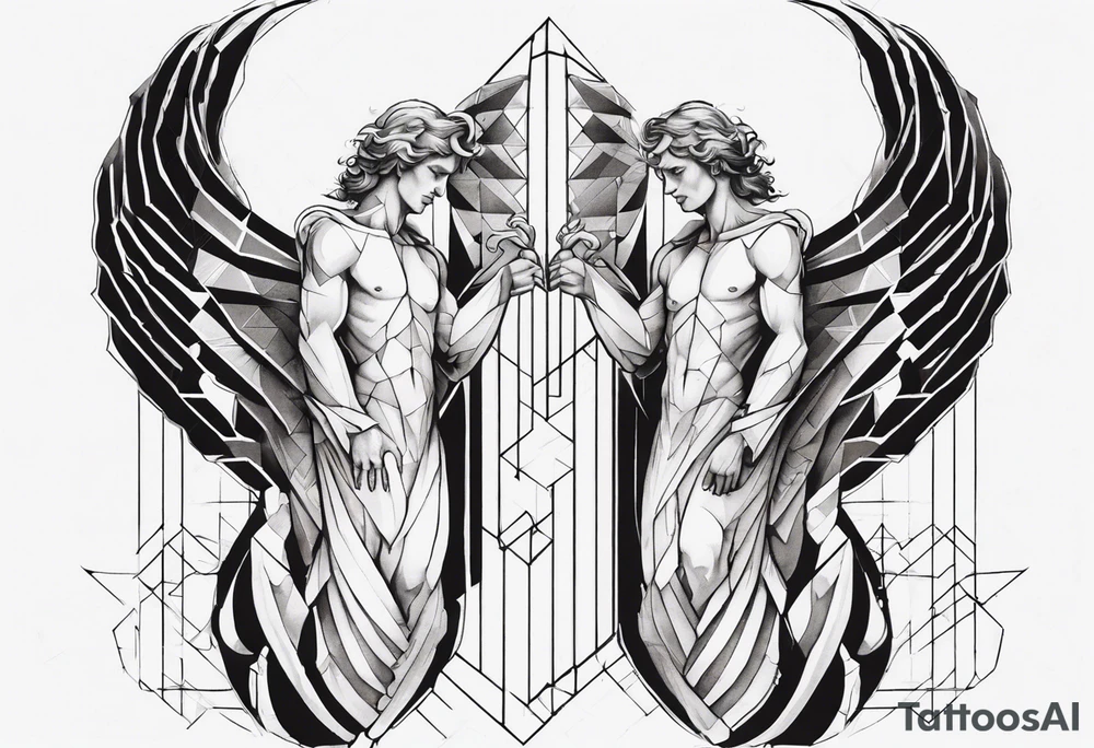 Two angels as brothers portrayed as geometric code tattoo idea Two angels as brothers portrayed as geometric code tattoo idea