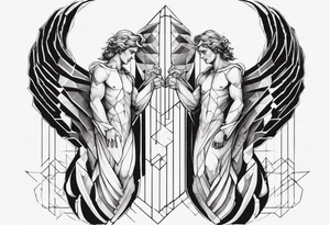 Two angels as brothers portrayed as geometric code tattoo idea