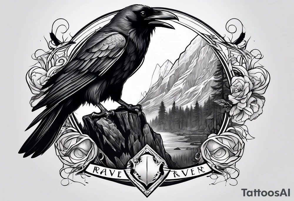 raven above bear tattoo idea