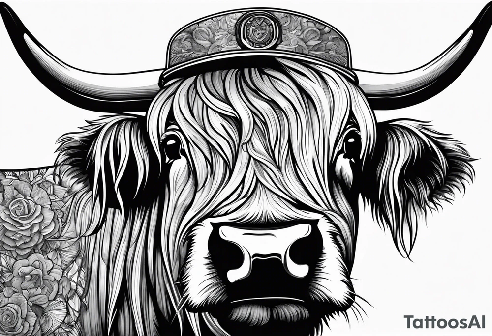 Highland cow in motorcycle helmet tattoo idea