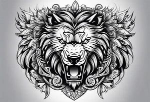 a eagle a lion and a wolf half face tattoo idea