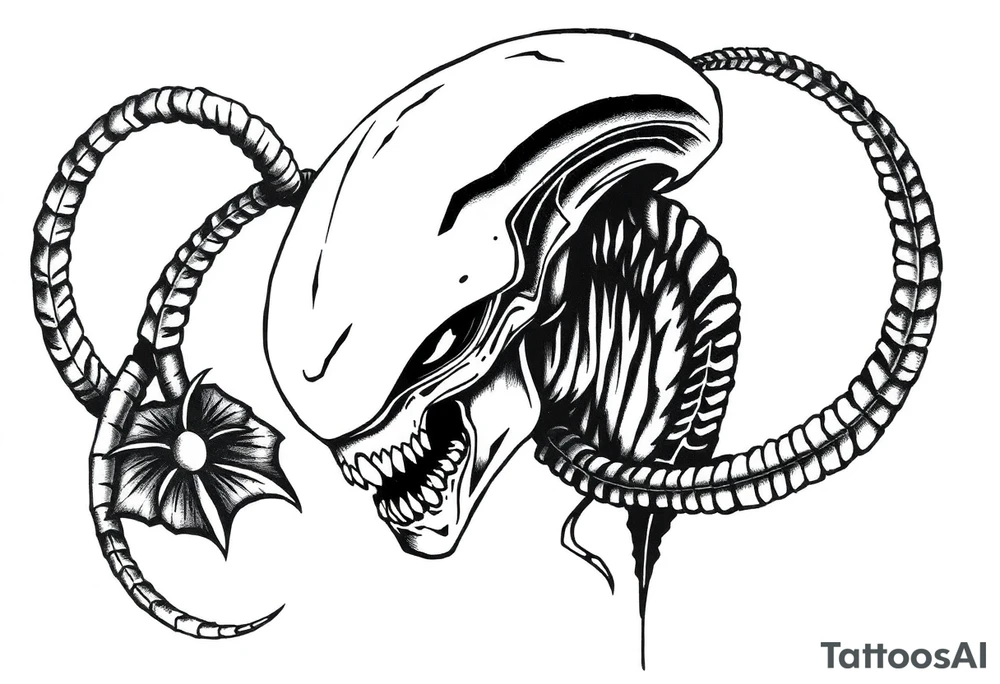 A stencil style drawing of an alien tattoo idea