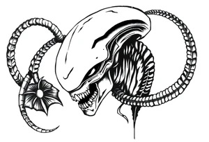 A stencil style drawing of an alien tattoo idea