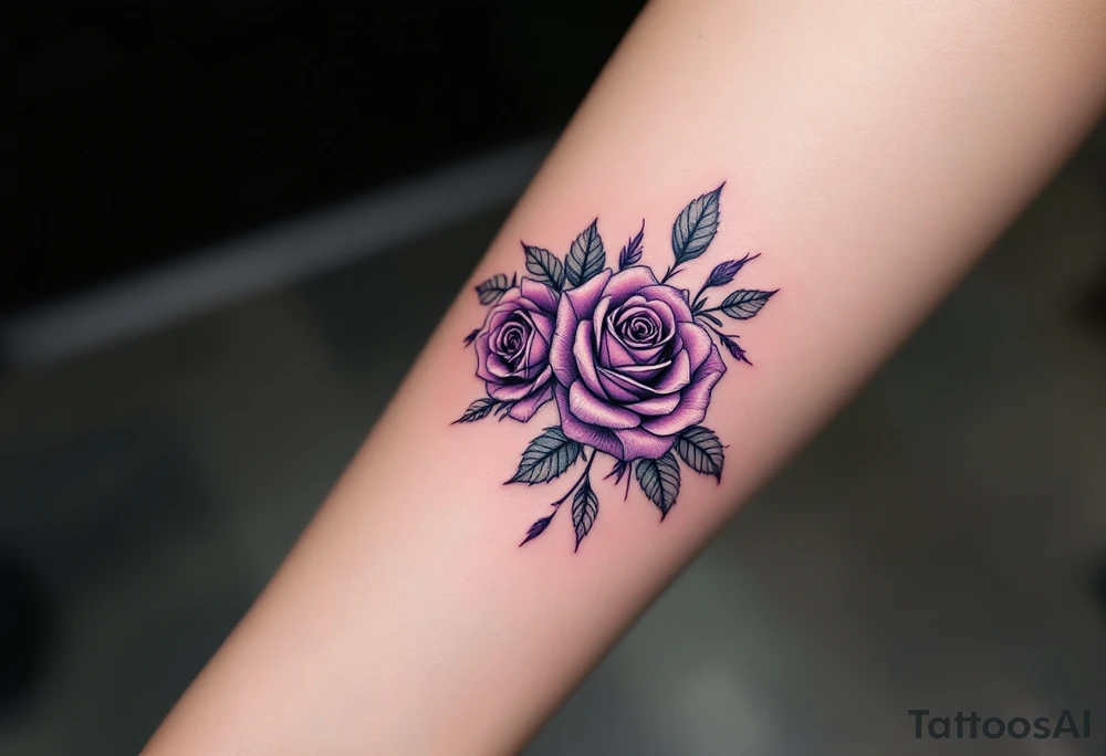 Line-art style roses in a deep violet, with no fill, just outlines for a sketchbook effect. tattoo idea