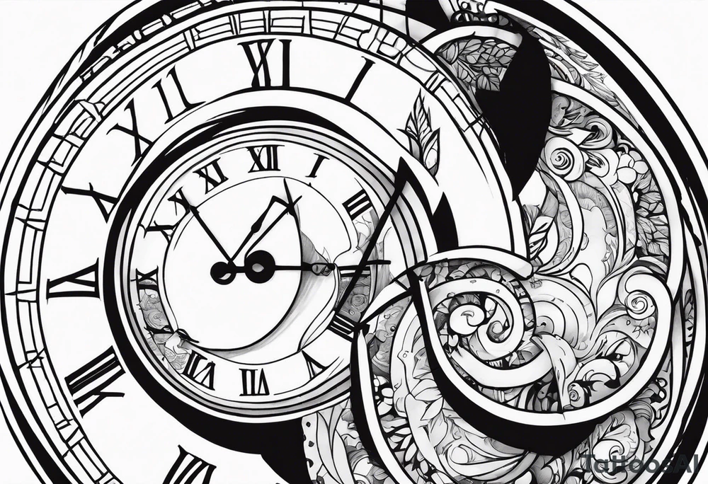 draws a clock which is mixed with an hourglass. they are surrounded by Roman numerals. it is a black and white tattoo for the right shoulder of a man tattoo idea